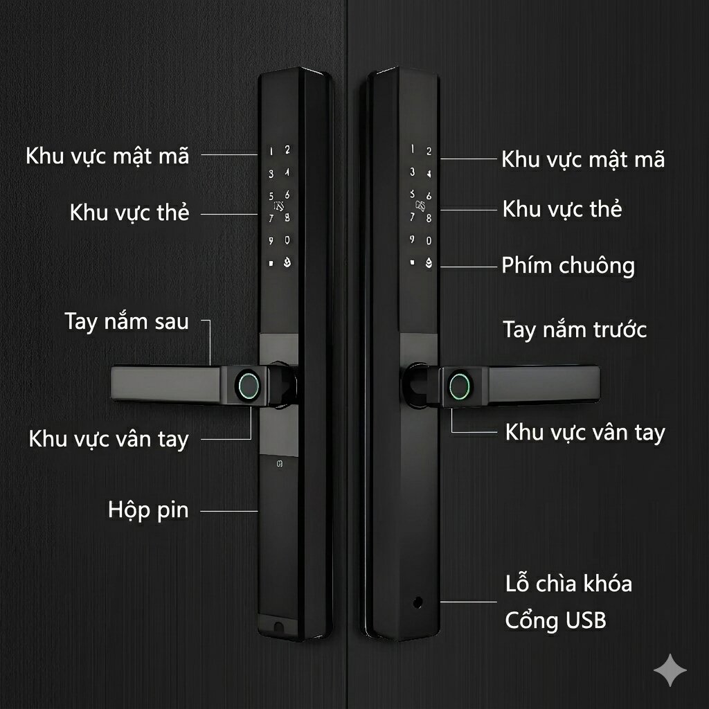 khóa vân tay 2 chiều cửa nhôm Xingfa khóa vân tay 2 chiều cửa nhôm Xingfa